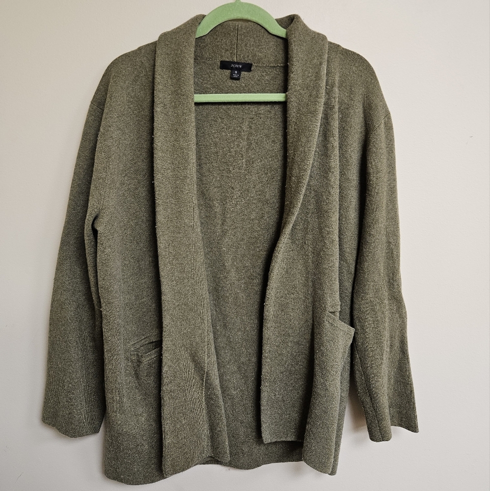 J Crew Camille Sweater-Blazer with Shawl Collar Size Small Olive Green AL234